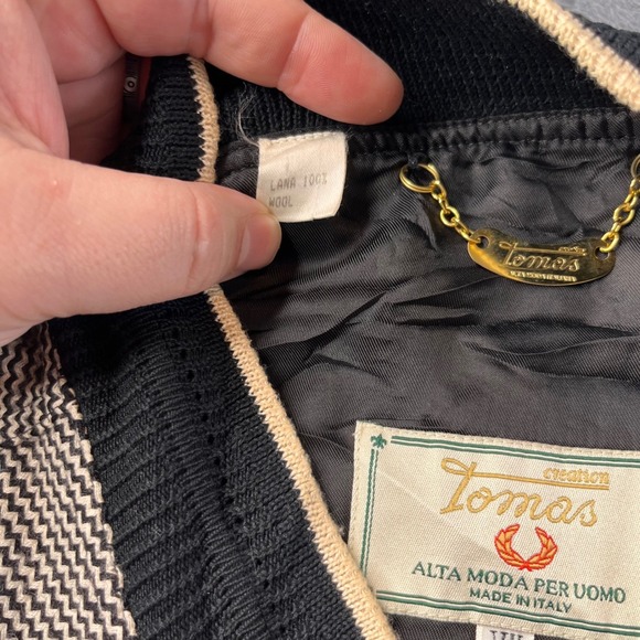 Tomas Creation Mens VTG 100% Wool Bomber Jacket Italian Plaid VII Black Brown - Picture 2 of 10